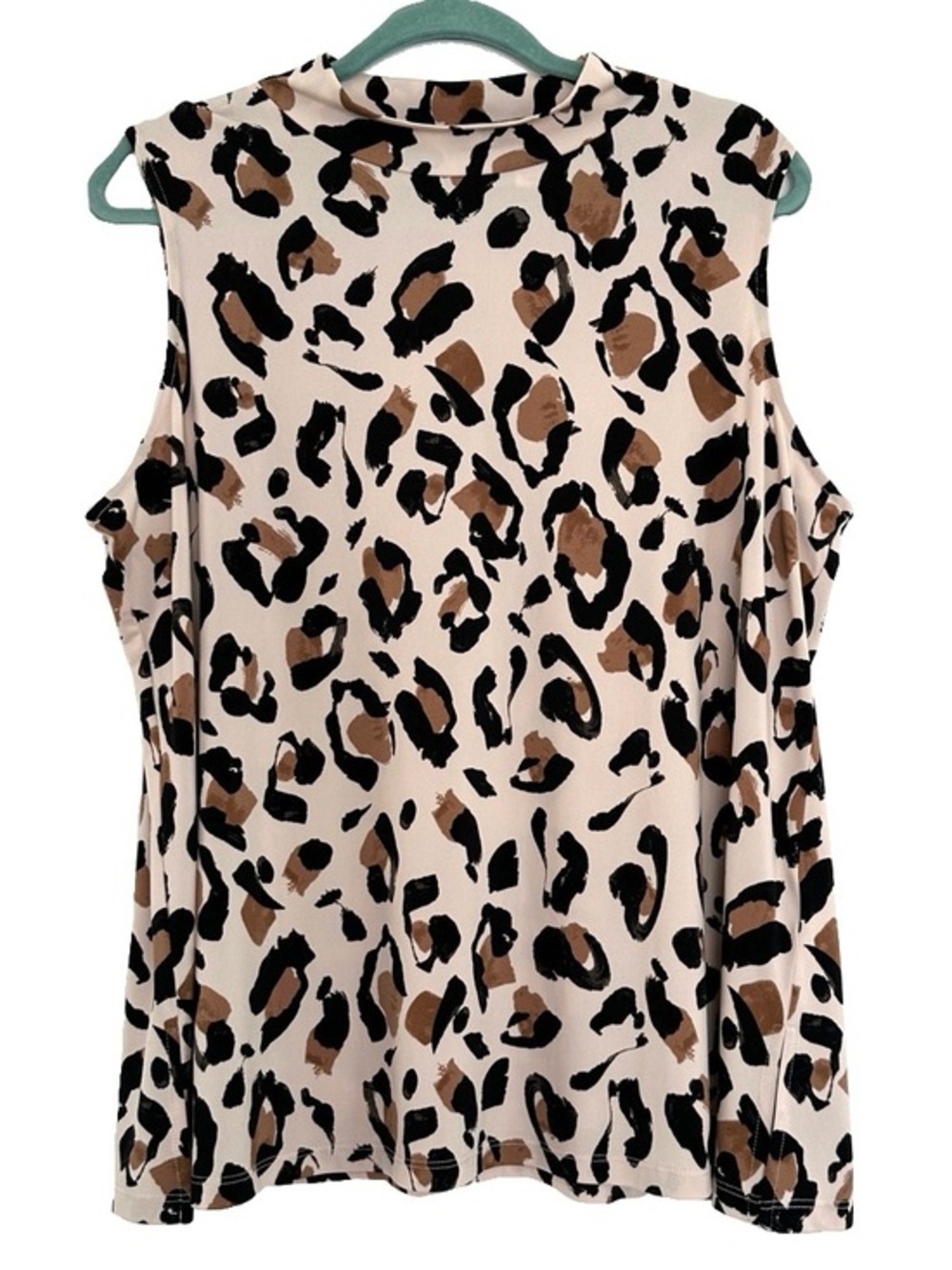 Susan Graver Liquid Knit Beige Black Leopard Print Mock Neck Tank Top 1XP